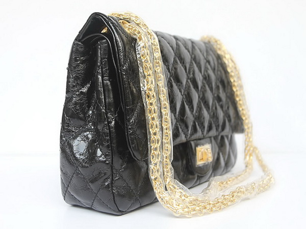 Chanel 2.55 Classic Quilted Flap Bag Black Cow Leather Gold Chain 35454